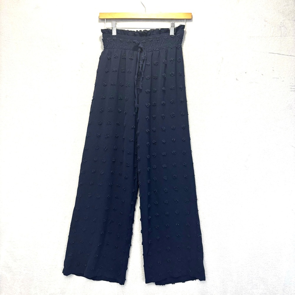 Swiss Dot Sheer Wide Leg Pants Womens Small Elastic Chiffon Flowy Lightweight
